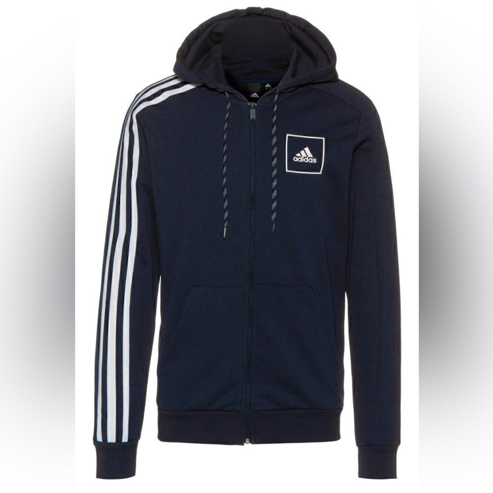 ADIDAS SPORTSWEAR Athletic Zip-Up Hoodie Navy size medium